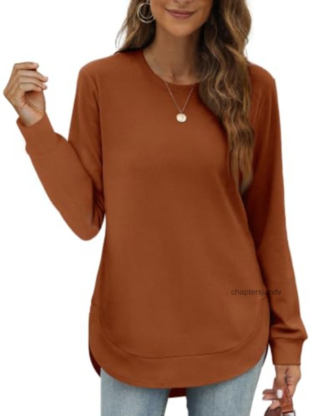 Womens Crewneck Sweatshirt Curved Hem High Low Tunic Pullover Long Sleeve Top